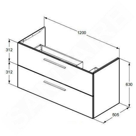 Ideal Standard i.Life B - Meuble-lavabo, 63x120x51 cm, 2 tiroirs, droite, chêne naturel T5587NX