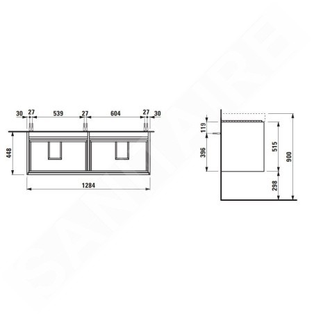 Laufen Meda - Meuble-lavabo, 52x128x45 cm, 4 tiroirs, chêne H4216440112671