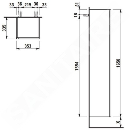 Laufen Meda - Armoire haute, 165x35x34 cm, 1 porte, charnières à droite, blanc mat H4216520112601