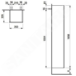 Laufen Meda - Armoire haute, 165x35x34 cm, 1 porte, charnières à droite, gris H4216520112661