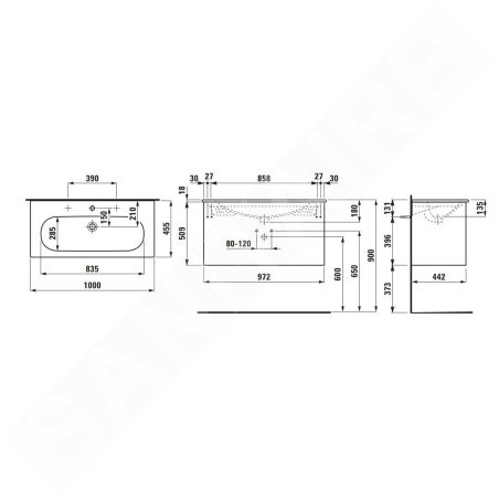 Laufen Lua - Meuble avec lavabo, 51x97x44 cm, 2 tiroirs, blanc mat H8600882601071