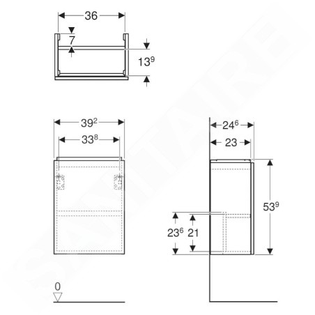Geberit Acanto - Meuble-lavabo, 54x39x25 cm, 1 porte, charnières G/D, chêne 503.001.JH.1