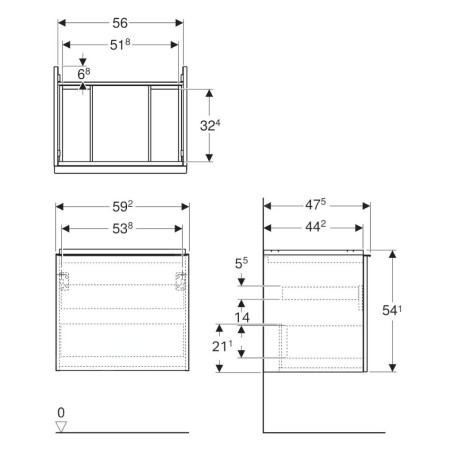 Geberit Acanto - Meuble lavabo, 59x54x48 cm, 1 tiroir, blanc brillant 503.003.01.1
