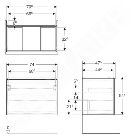 Geberit Acanto - Meuble lavabo, 74x54x48 cm, 1 tiroir, lave 503.004.JK.1