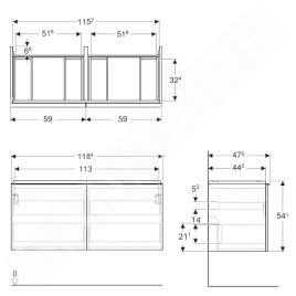 Geberit Acanto - Meuble lavabo, 118x54x48 cm, 2 tiroirs, chêne 503.007.JH.1