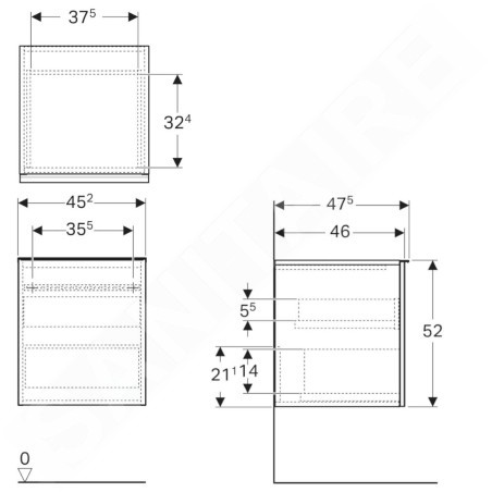 Geberit Acanto - Meuble latéral 45x52x48 cm, 1 tiroir, lave 503.010.JK.1
