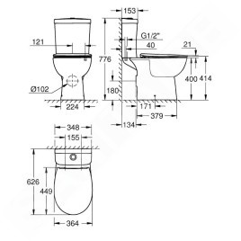 Grohe Bau Ceramic - WC combi avec réservoir et abattant softclose, rimless, DualFlush, blanc alpin 39942000