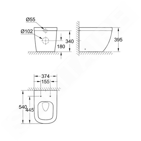 Grohe Euro Ceramic - WC sur pied sans bride, Triple Vortex, blanc 39339000