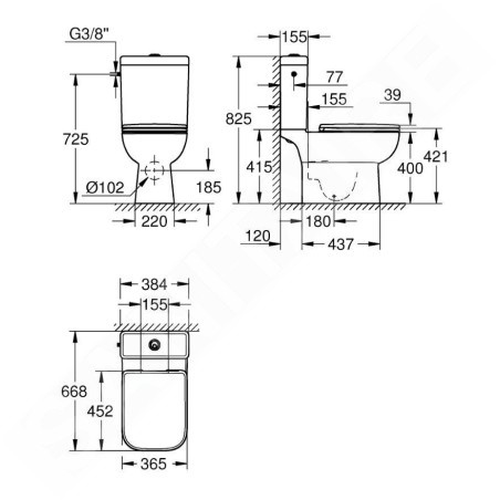 Grohe Start Edge - WC combi avec réservoir et abattant Softclose, Rimless, blanc alpin 39814000
