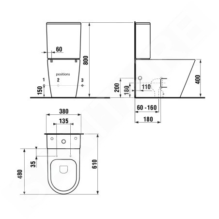 Sapho Paco - Combiné WC, vidage Vario, Rimless, noir PC1012WRB