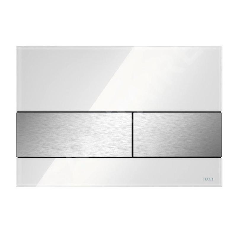 Tece TECEsquare - Commande de chasse d'eau, finition anti-empreintes, verre blanc / inox brossé 9240801