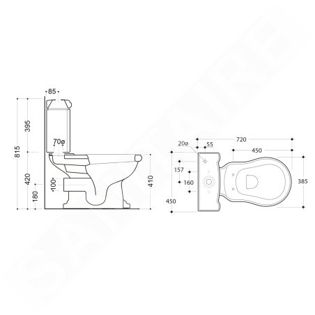 Sapho Kerasan Retro - WC combi cuvette 385x410x720 mm, évacuation par arrière, blanc 101301