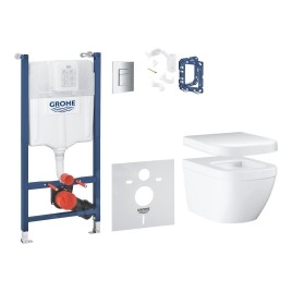 Grohe Solido - Set de bâti-support, cuvette Euro Ceramic et abattant softclose, plaque de déclenchement Skate Cosmopolitan,
