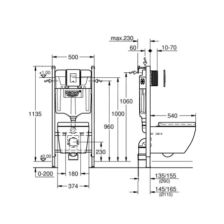 Grohe Solido - Set de bâti-support, cuvette Euro Ceramic et abattant softclose, plaque de déclenchement Skate Cosmopolitan,
