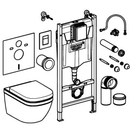 Grohe Solido - Set de bâti-support, cuvette Euro Ceramic et abattant softclose, plaque de déclenchement Skate Cosmopolitan,