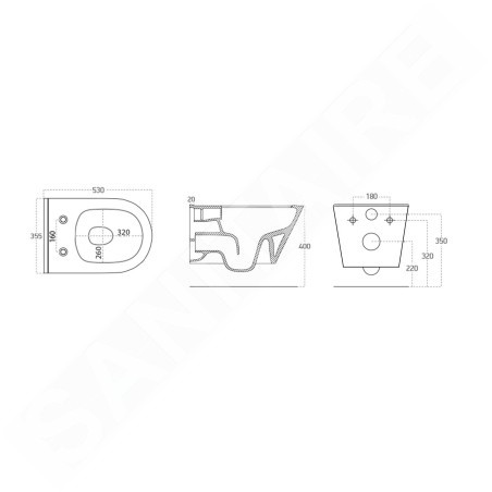 Sapho Avva - WC suspendu avec douchette de bidet, Rimless, noir mat 100312-110