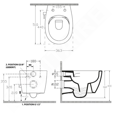 Sapho Isvea - WC suspendu SENTIMENTI avec vanne et douche de bidet, Rimless, blanc 10ARS1010