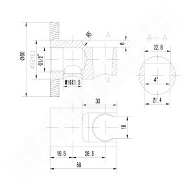 Sapho Douches - Support de douchette rond, fixe, avec prise d´eau, chrome 1205-09