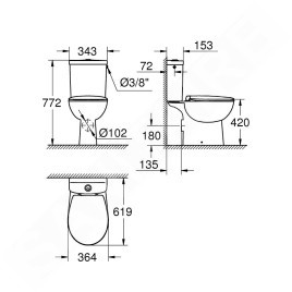 Grohe Bau Ceramic - WC à poser avec réservoir et abattant softclose, blanc alpin 39347000