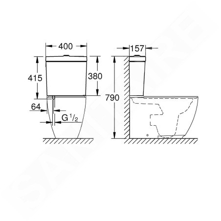 Grohe Essence - Réservoir de chasse, 400x157 mm, alimentation par le dessous, blanc alpin 39579000