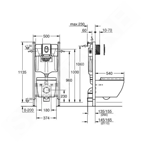 Grohe Solido - Set de bâti-support, cuvette et abattant softclose, rimless, plaque Arena Cosmopolitan, chrome 39700000