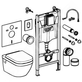 Grohe Solido - Set de bâti-support, cuvette et abattant softclose, rimless, plaque Arena Cosmopolitan, chrome 39700000