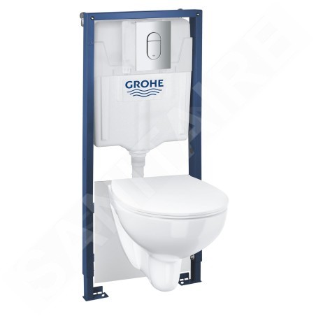 Grohe Solido - Set de bâti-support, cuvette Euro Ceramic et abattant softclose, plaque de déclenchement Arena Cosmopolitan,