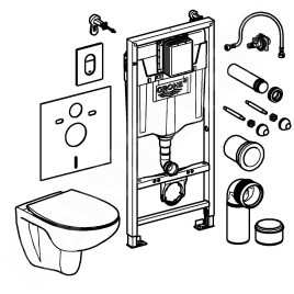 Grohe Solido - Set de bâti-support, cuvette Euro Ceramic et abattant softclose, plaque de déclenchement Arena Cosmopolitan,
