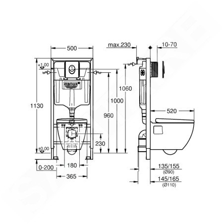 Grohe Solido - Bâti-support, cuvette Serel, abattant softclose, plaque de déclenchement Start, chrome/blanc 39583000