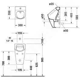 Duravit ME by Starck - Urinoir, alimentation apparente, Rimless, avec WonderGliss, blanc alpin 28153000001