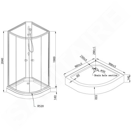 Aqualine Cabines de douche - Cabine de douche Aigo avec receveur, 900x900 mm, blanc/verre clair YB93