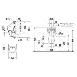 Duravit ME by Starck - Urinoir électronique, alimentation d’eau arrière, Rimless, blanc 2809312093