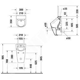 Duravit ME by Starck - Urinoir, alimentation cachée, Rimless, avec HygieneGlaze, blanc alpin 2812302000