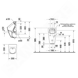 Duravit ME by Starck - Urinoir électronique, alimentation secteur, Rimless, avec WonderGliss, blanc alpin 28093100931