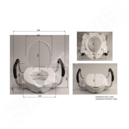 Sapho Abattants WC Ridder - Abattant WC surélevé 100 mm, avec barres d'appui, blanc A0072001