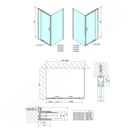 Polysan Easy Line - Porte de douche pivotante 880-1020 mm, aluminium poli/verre clair EL1715
