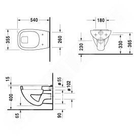 Duravit D-Code - WC suspendu, à fond plat, avec HygieneGlaze, blanc alpin 22100920002