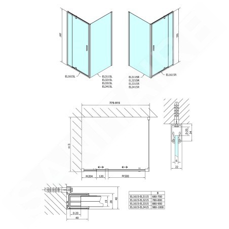 Polysan Easy Line - Porte de douche 760-900 mm, aluminium poli/verre clair EL1615