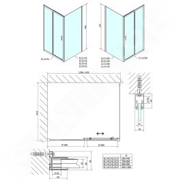 Polysan Easy Line - Porte de douche 1400 mm, aluminium poli/verre clair EL1415