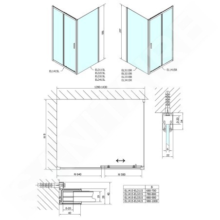 Polysan Easy Line - Porte de douche 1400 mm, aluminium poli/verre clair EL1415