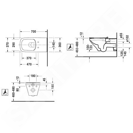 Duravit DuraStyle - WC suspendu, pour personnes à mobilité réduite, Rimless, avec WonderGliss, blanc alpin 25590900001
