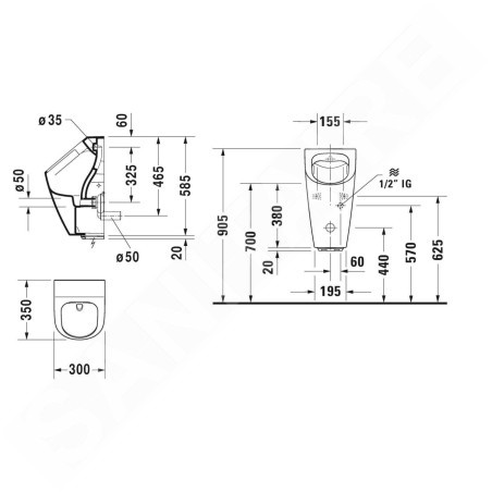 Duravit ME by Starck - Urinoir électronique, alimentation par pile, Rimless, avec WonderGliss, blanc alpin 28093100001