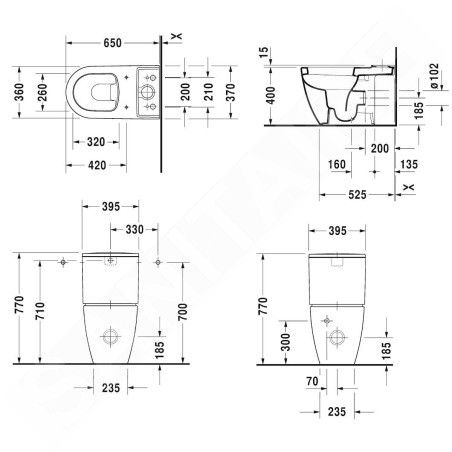 Duravit ME by Starck - WC à poser, sortie Vario, avec WonderGliss, blanc alpin 21720900001