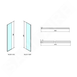 Polysan Modular Shower - Panneau de douche fixe MS2, 1000 mm, gauche, pour installation sur la paroi de douche MS2, verre clair