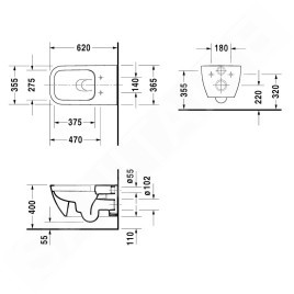 Duravit Happy D.2 - WC suspendu Rimless, avec WonderGliss, blanc alpin 25500900001