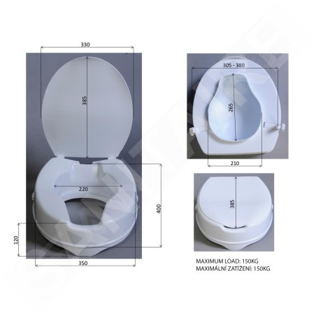 Sapho Abattants WC Ridder - Abattant WC surélevé 100 mm, sans barres d'appui, blanc A0071001