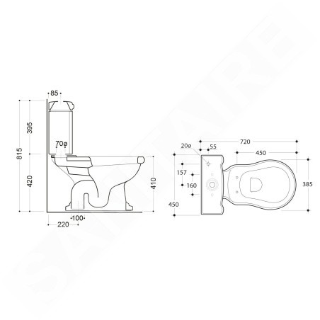 Sapho Kerasan Retro - WC combi cuvette 385x410x720 mm, évacuation par le bas, blanc 101201