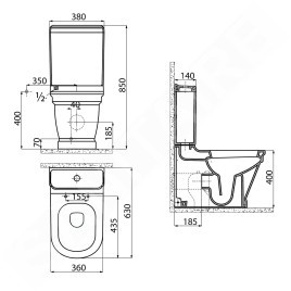 Sapho Antik - Cuvette de WC à poser,  sortie arrière/ inférieure, blanche AN360