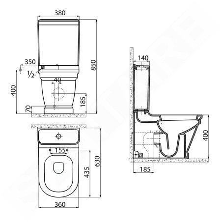 Sapho Antik - Cuvette de WC à poser,  sortie arrière/ inférieure, blanche AN360
