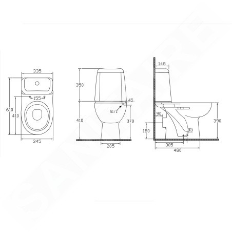 Aqualine Céramique - WC combiné Riga, bonde arrière, blanc RG601